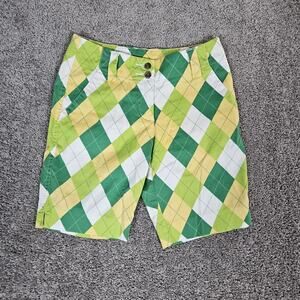 Loudmouth Shorts Womens 0 Kelly Green Argyle Golf A Tisket A Tasket Preppy